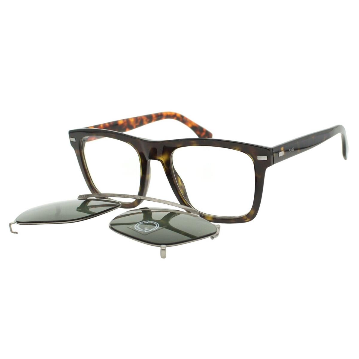 Hugo Boss 1445/CS 086 Havana Green Clip on Men`s Eyeglasses 52-20-145 W/case