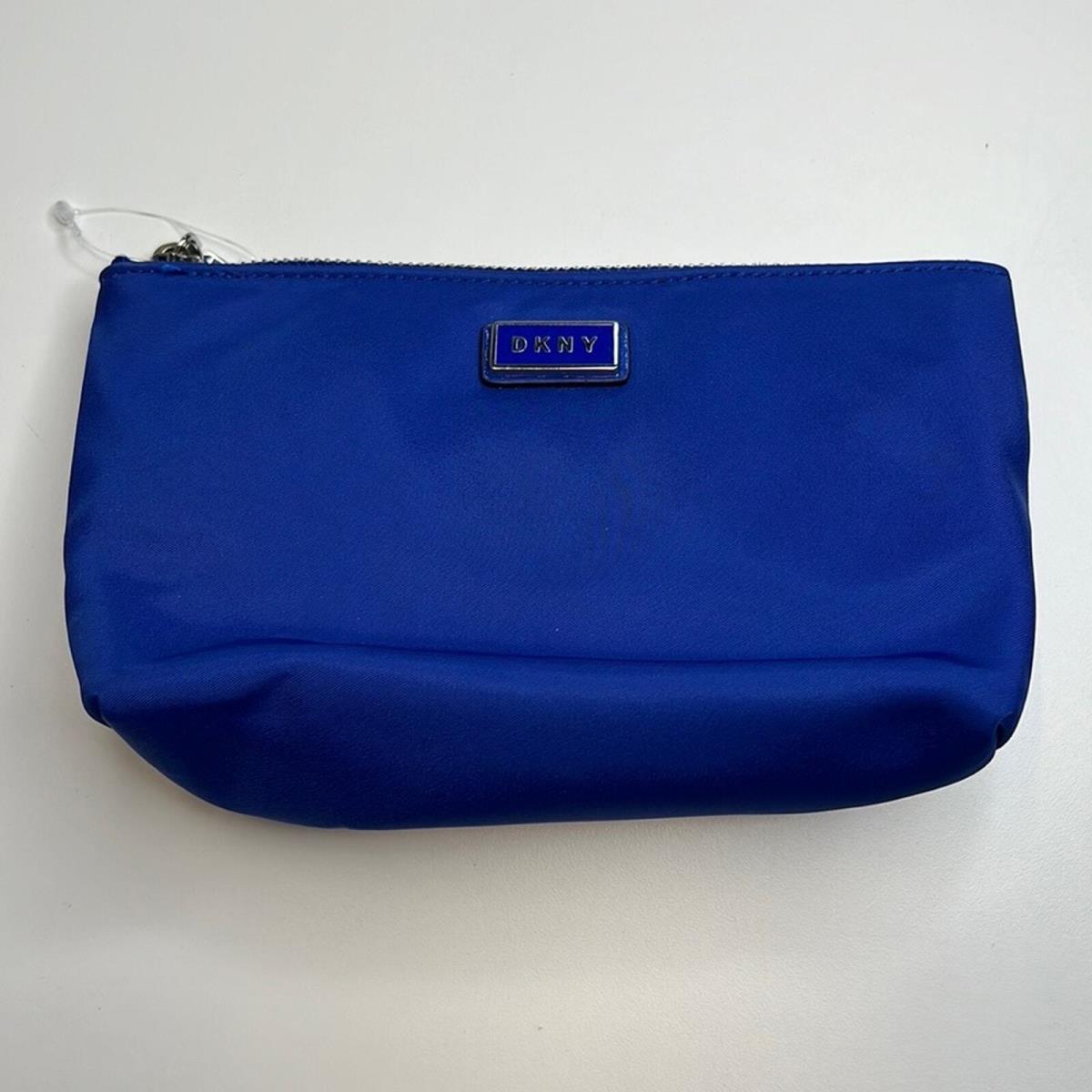 Dkny Royal Blue Nylon Clutch Pouch Silver Hardware Zip Closure