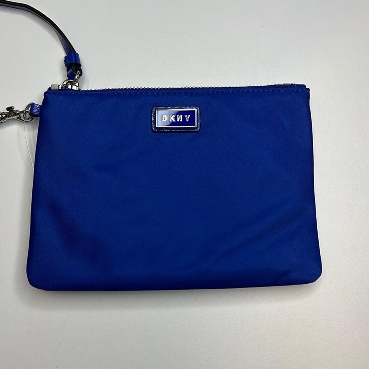 Dkny Royal Blue Nylon Wristlet Wallet Zipper Closure Silver Hardware