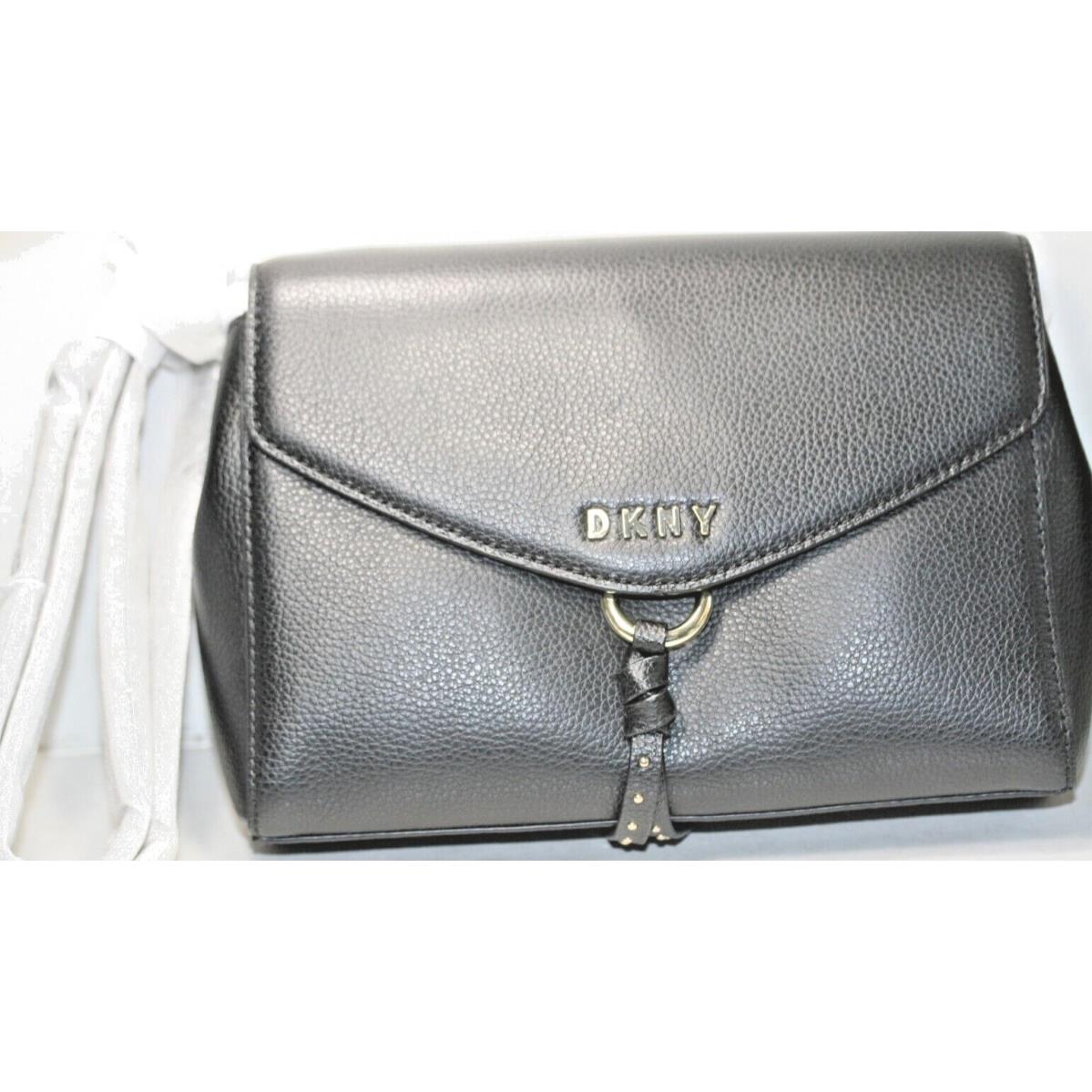 Dkny Purse Lola-flap Crossbody Black w/ Black Strap-gold Trim