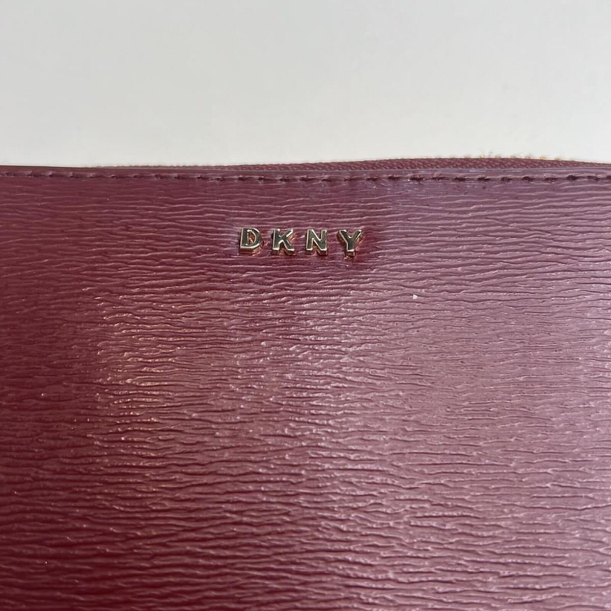 Dkny Deep Burgundy Leather Wallet Zip-around Closure Multiple Card Slots