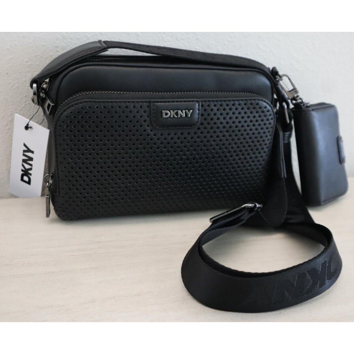 Dkny R42EYE91 Women`s Black Caiden Perf Camera Crossbody Bag W/coin Pouch