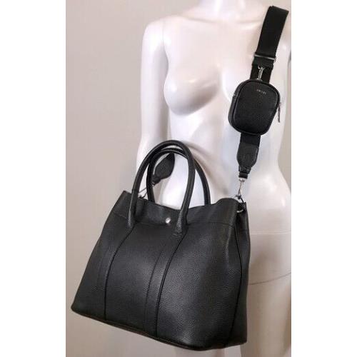 Dkny Winston Large Tote Black Pebble Leather Hobo Convertible Crossbody W/ Pouch