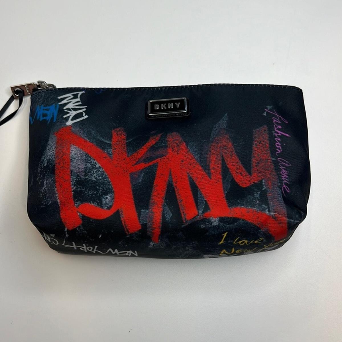 Dkny Black Red Nylon Graffiti Print Clutch Silver Hardware