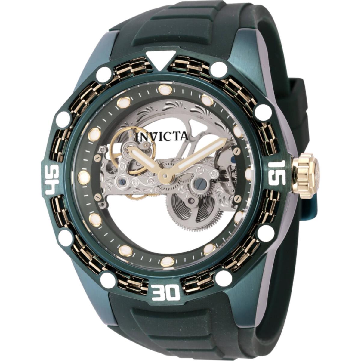 Invicta Men`s Watch Bolt Automatic Ghost Bridge Dial Green Silicone Strap 44025 - Dial: Green, Silver, Band: Green