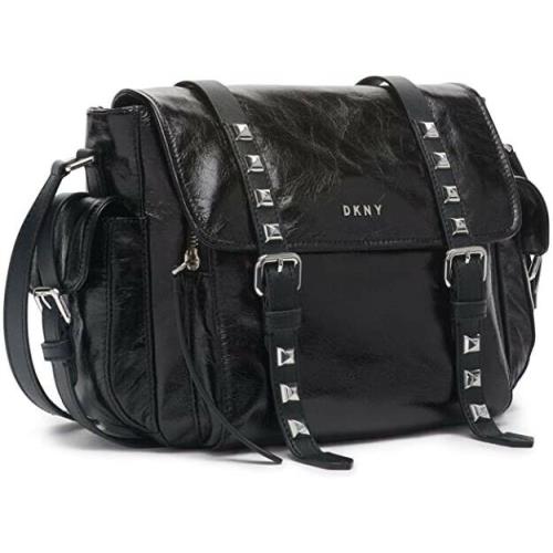 Dkny Ladies Naomi Leather Messenger Shoulder Bag Black