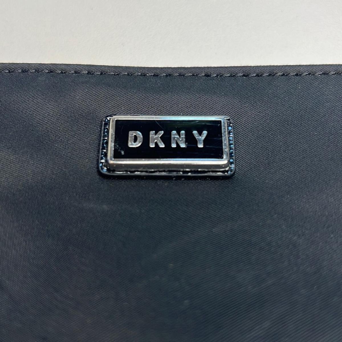 Dkny Solid Black Nylon Clutch Pouch Silver Hardware Zip Closure