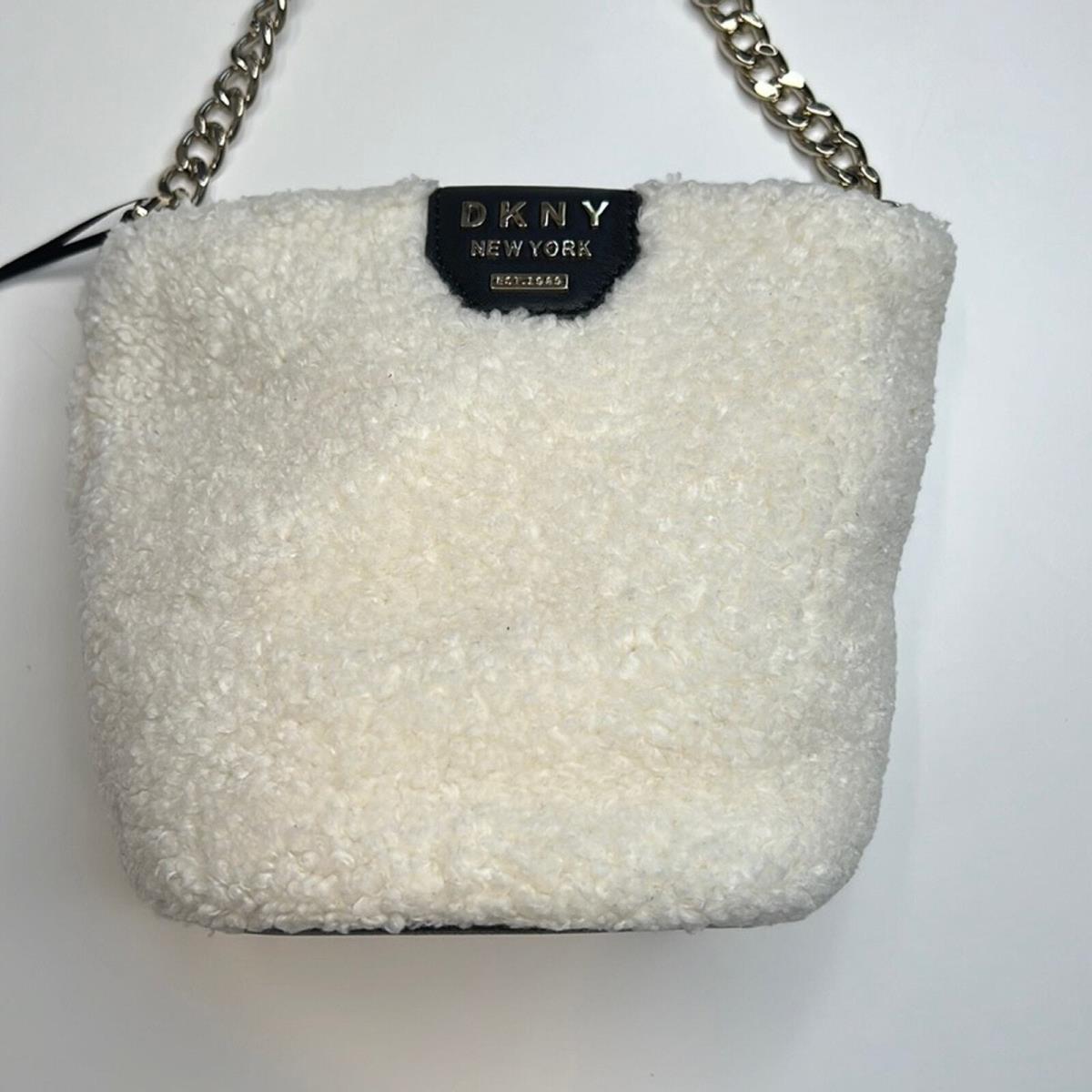 Dkny Ivory Black Sherpa Crossbody Bag Gold Hardware Black Leather