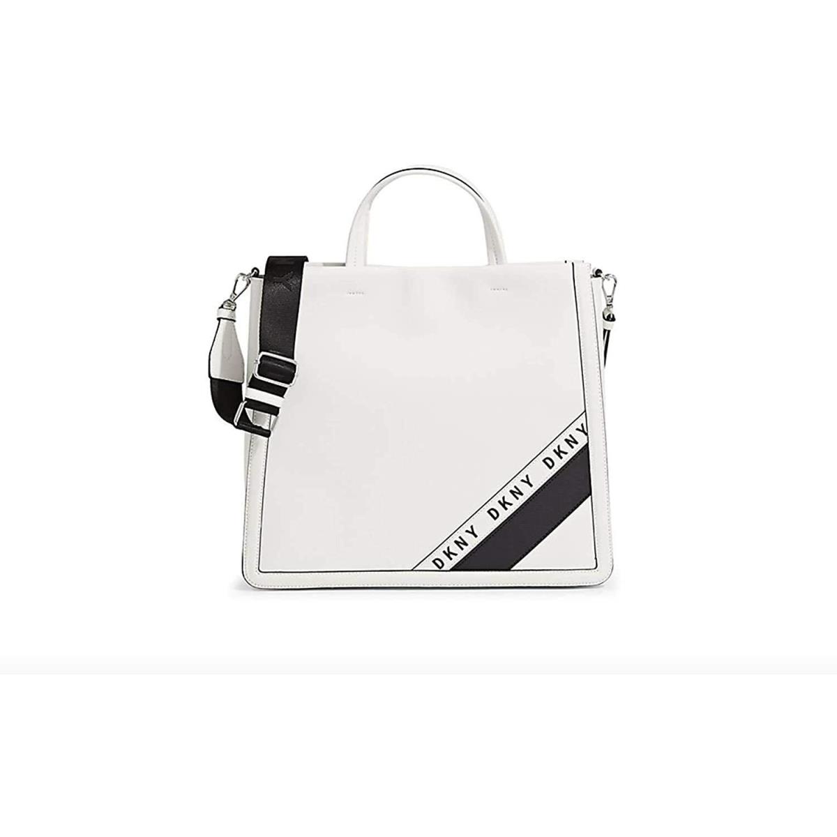 Dkny Ladies Bond NS Tote R94BZF35 White Leather Black Trim NWT$198