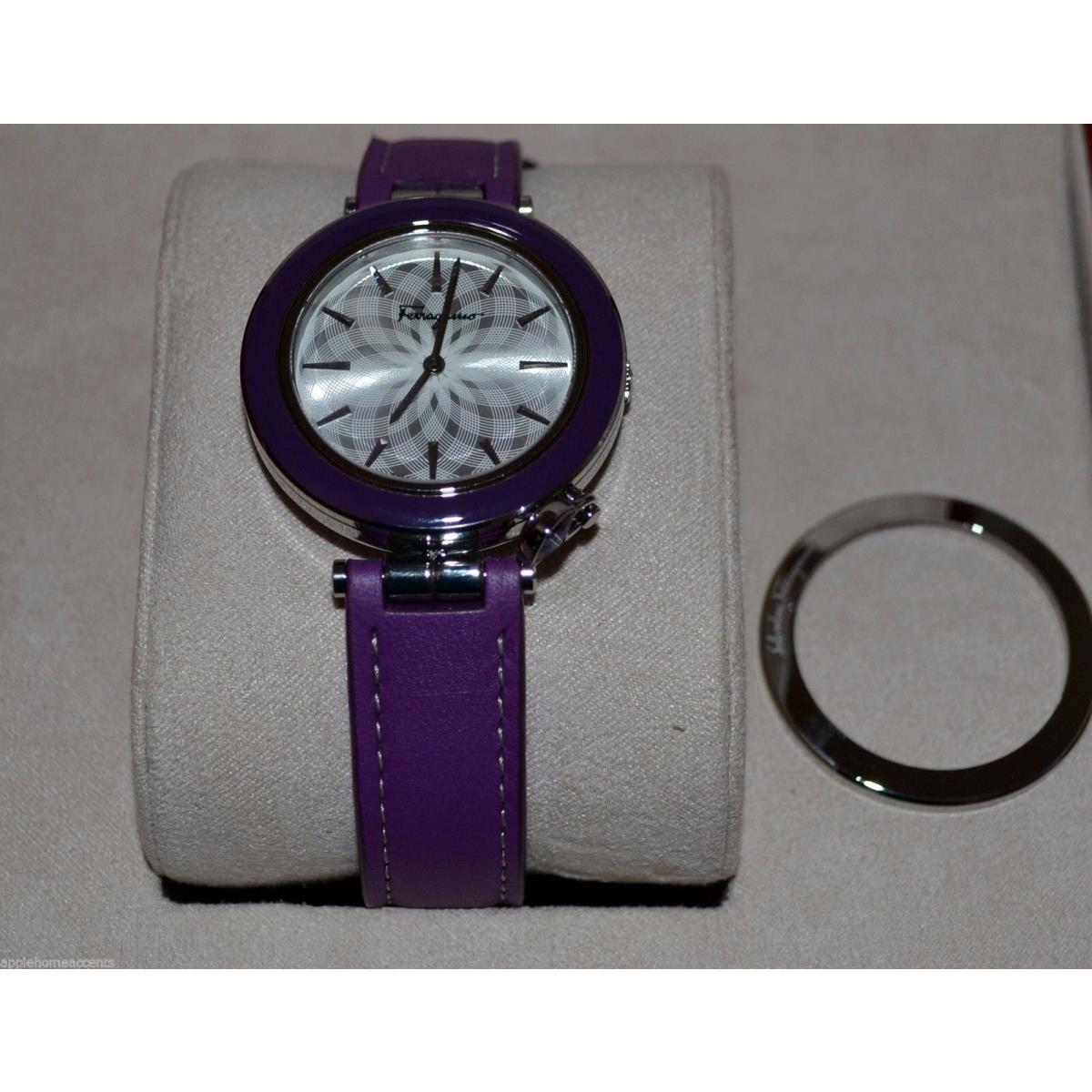 Salvatore Ferragamo FIC010015 Intreccio Purple Leather Band Watch Retail