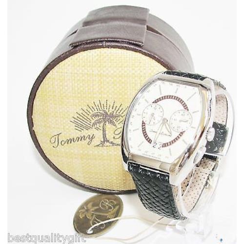 Tommy Bahama Black Woven Leather+silver Brown Tan Dual Time Swiss Watch TB1223