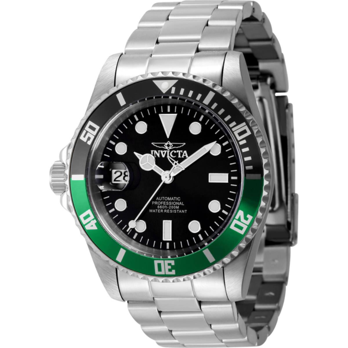 Invicta Men`s Watch Pro Diver Automatic Black Dial Silver Steel Bracelet 43975