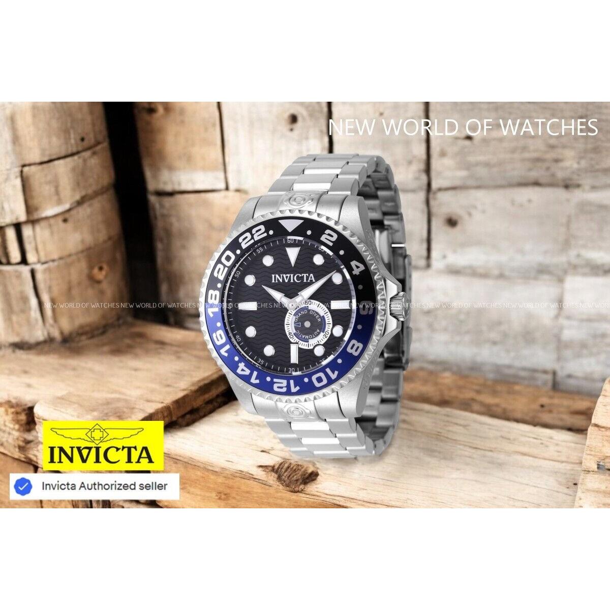 Invicta Men`s Pro Diver 47mm Black Blue Stainless Steel Bracelet Automatic Watch