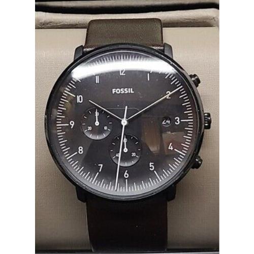 Fossil Black Dial Brown Leather Band Men`s Chronograph Watch FS5485