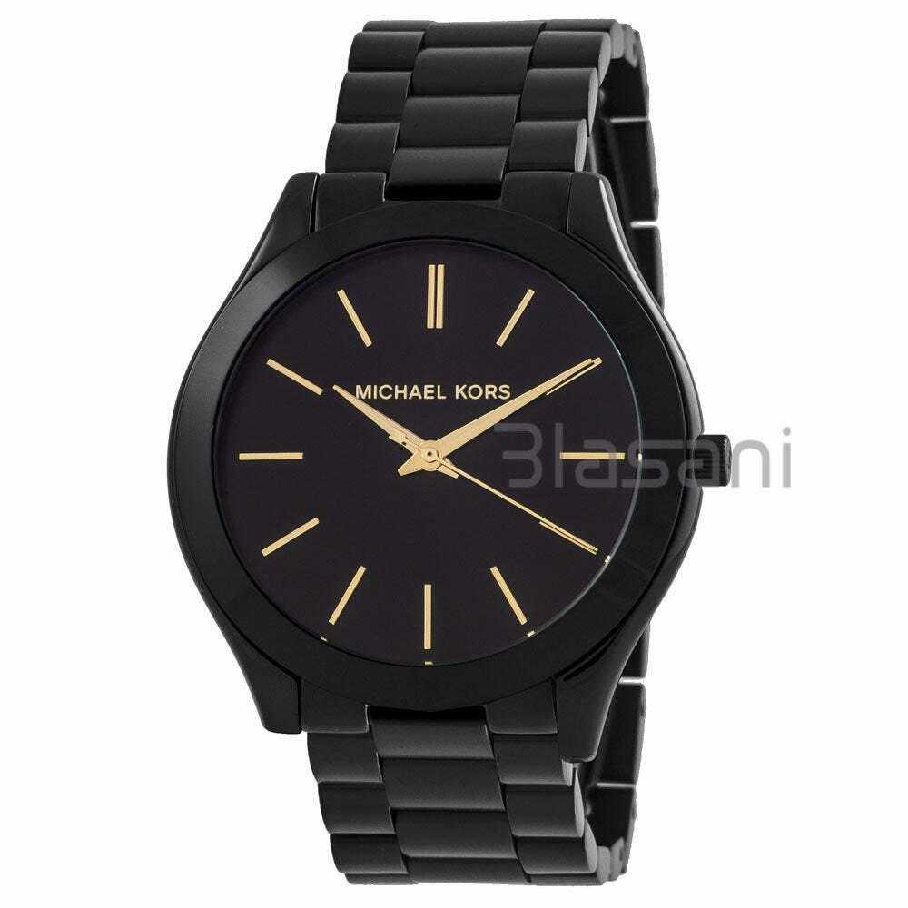 Michael Kors MK3221 Women`s Slim Runway Black Stainless Watch 42mm - Black