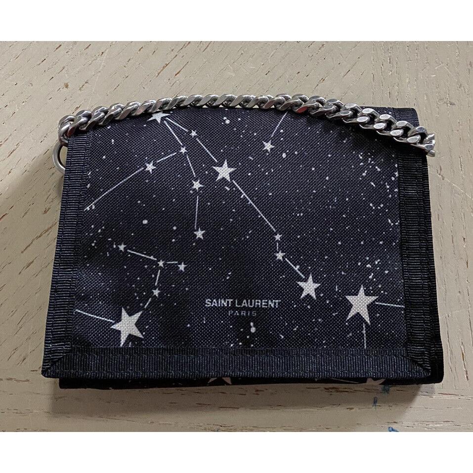 Saint Laurent Buffalo Chain Wallet In Constellation-print Nylon Black 556417