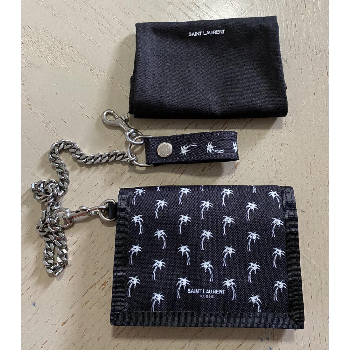 Saint Laurent Buffalo Chain Wallet In Palm Tree-print Nylon Black 586279