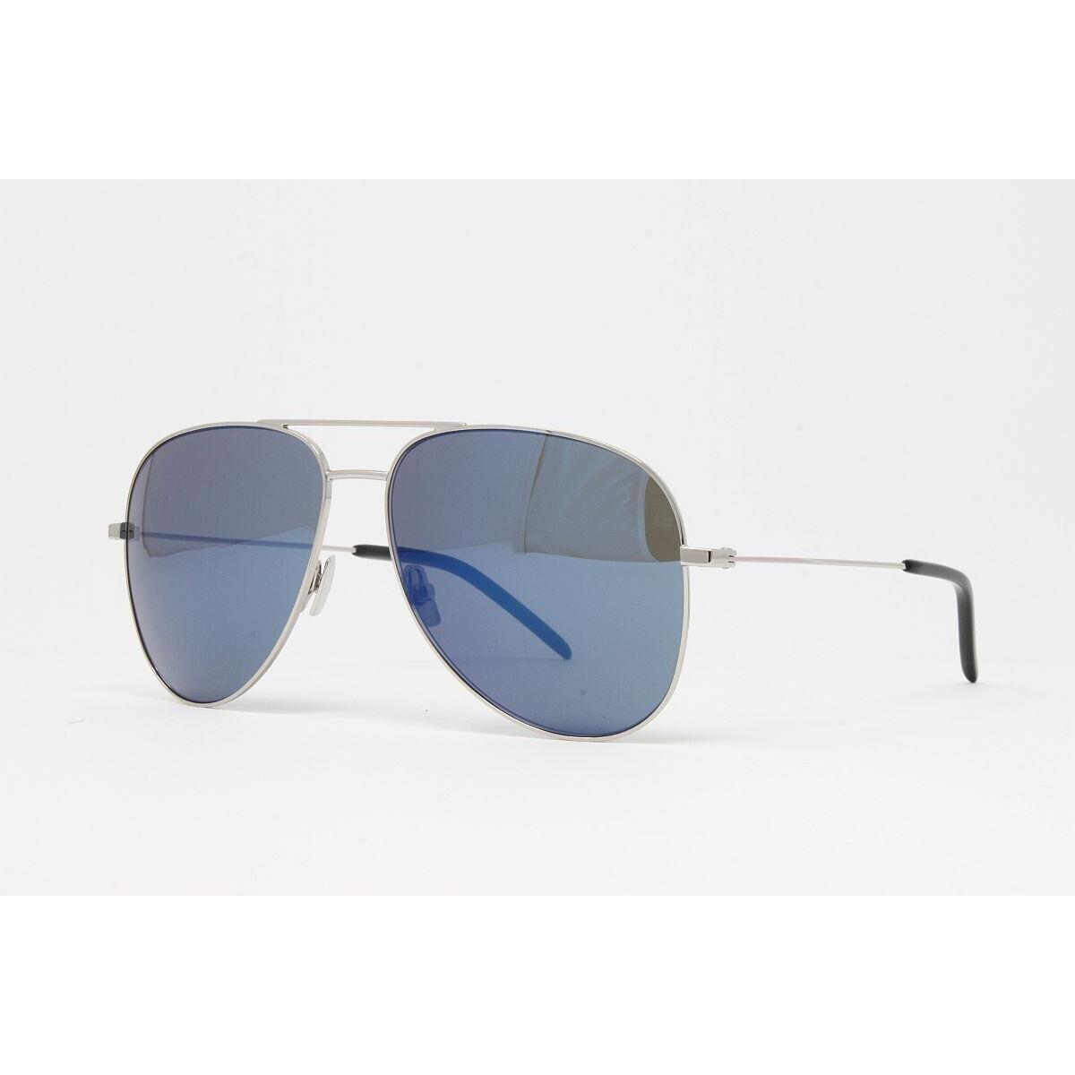 Saint Laurent Sunglasses Unisex Aviator Classic 11 032 Silver 59mm Blue Lens