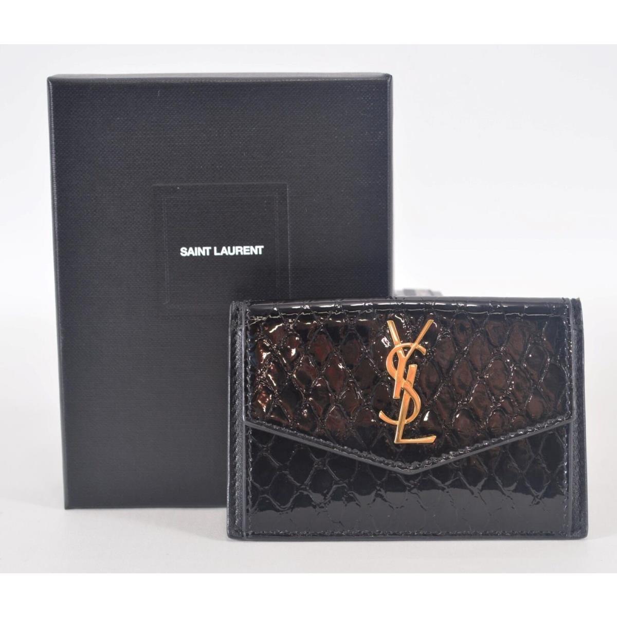 Yves Saint Laurent Ysl 582305 Uptown Python Patent Card Wallet Black