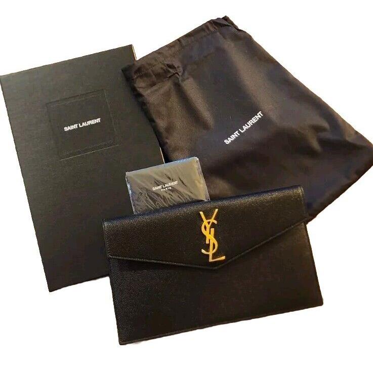 Ysl Saint Laurent Uptown Envelope Pouch in Grain de Poudre Roya Black Med