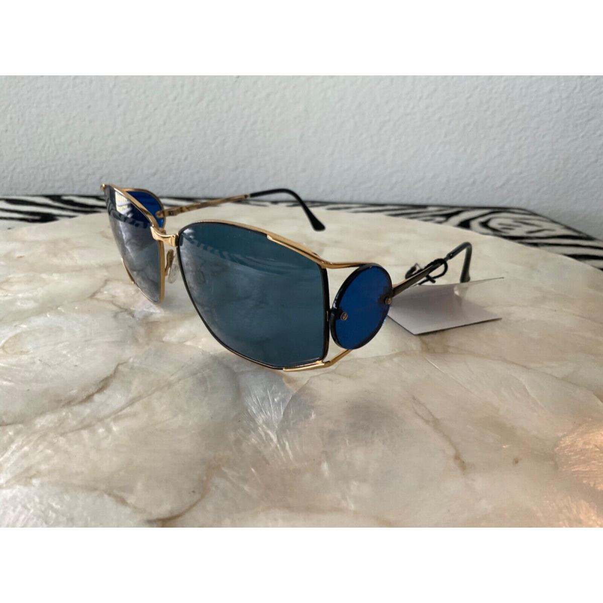 Yves Saint Laurent Gold Wrap Around Blue Tint Vintage Sunglasses 6002 Y104 115