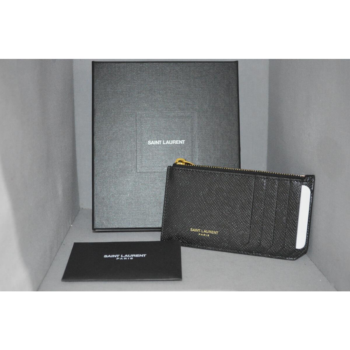 Yves Saint Laurent Ysl Fragments Grained Leather Card Case Black