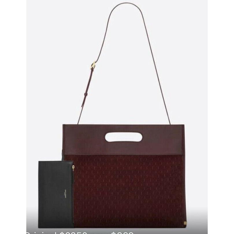 Saint Laurent Ysl Leather/suede Top Handle Tote Bag Burgundy Italy