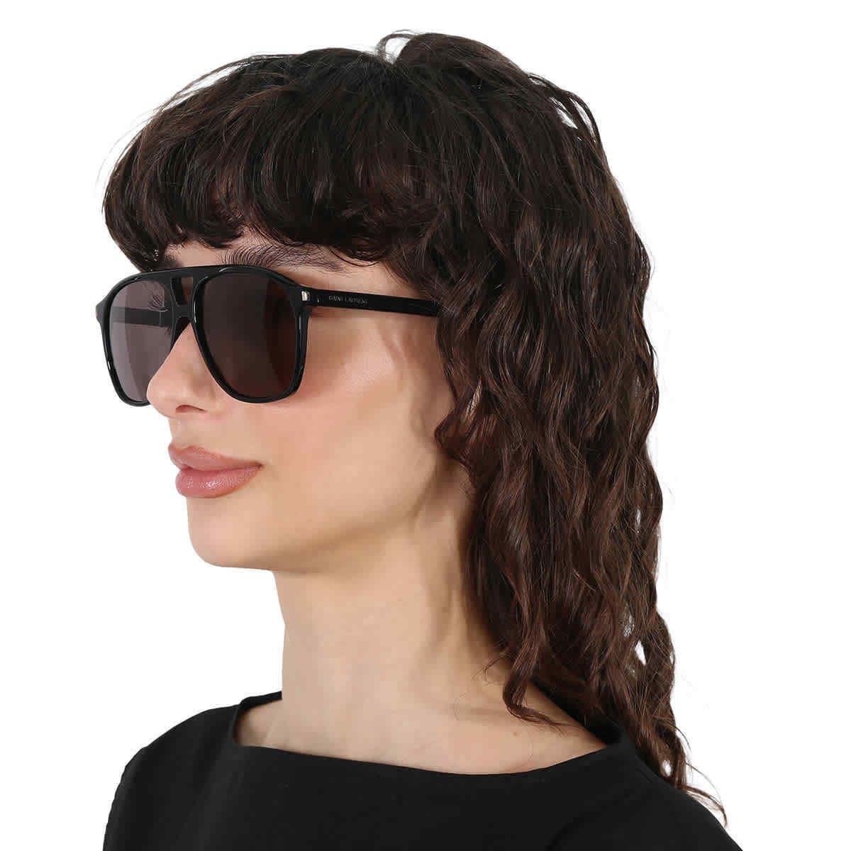 Saint Laurent Black Navigator Ladies Sunglasses SL 596 Dune 001 58 - Frame: Black, Lens: Black