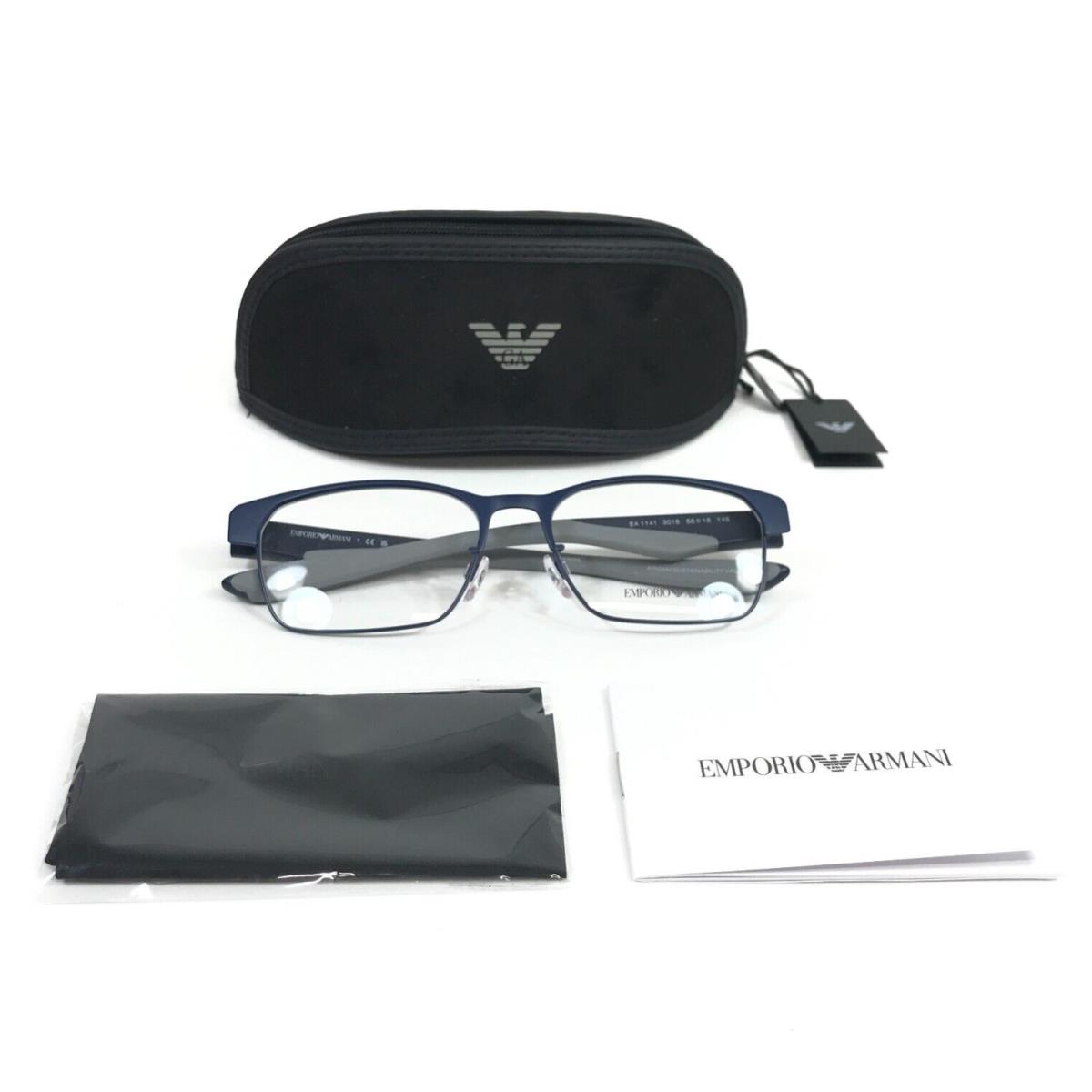 Emporio Armani Eyeglasses Frames EA1141 3018 Matte Blue Gray Rectangle 56-18-145