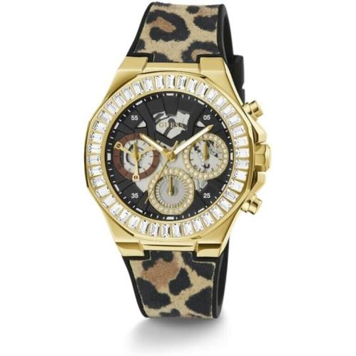 Guess Gold-tone and Animal Print Silicone Multifunction Watch GW0463L1