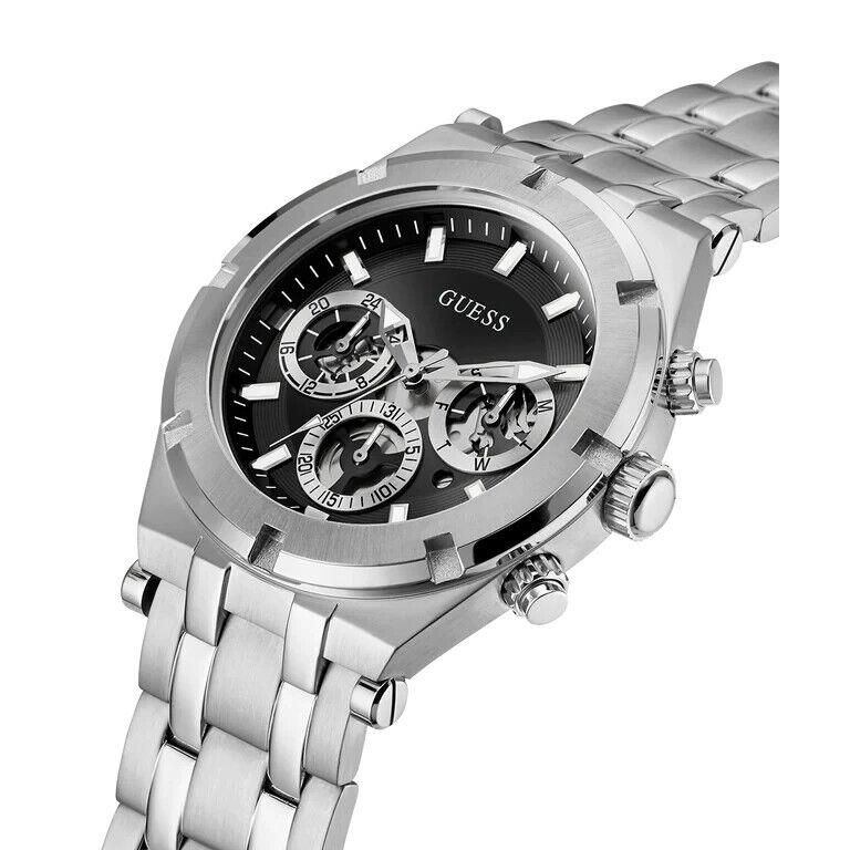 Guess Men`s Sport Multifunction 44mm Gunmetal Black Dial Watch GW0260G1 - Dial: Black, Band: Silver, Bezel: Silver