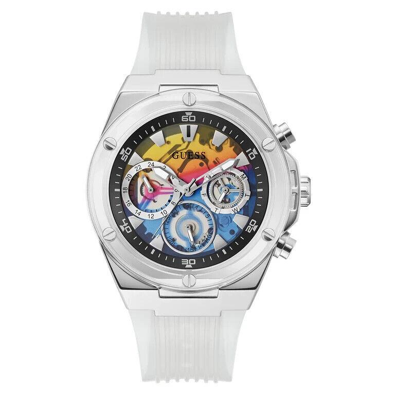 Guess Men`s Clear Silver Tone Multi-function Watch GW0425G4