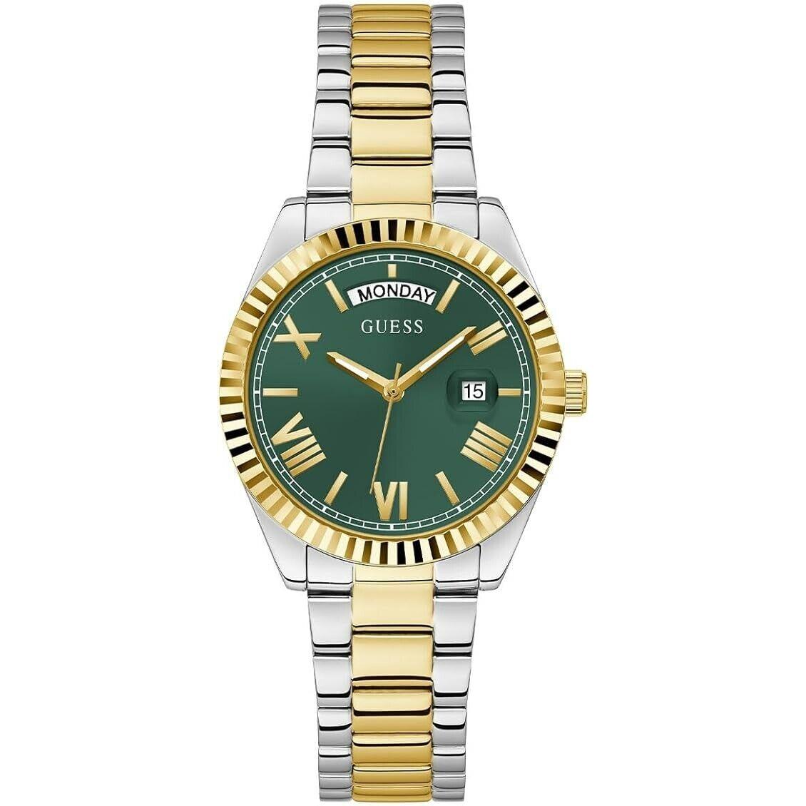 Guess Coin Edge Green Dial Gold Silver Bracelet Women`s Watch GW0308L5