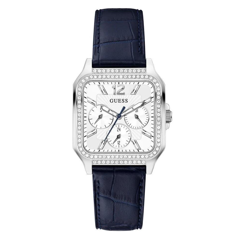 Guess GW0309L1 Silver Tone Case Navy Leather Women Watches