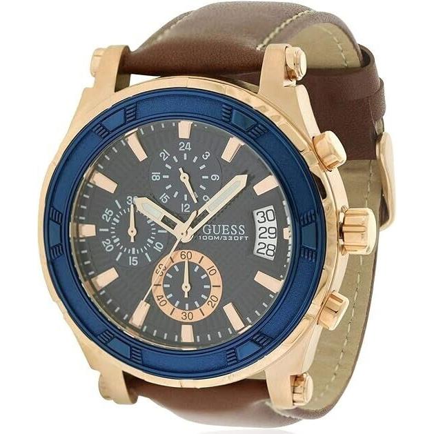 Guess Men`s Stainless Steel Casual Leather Watch U0673G3