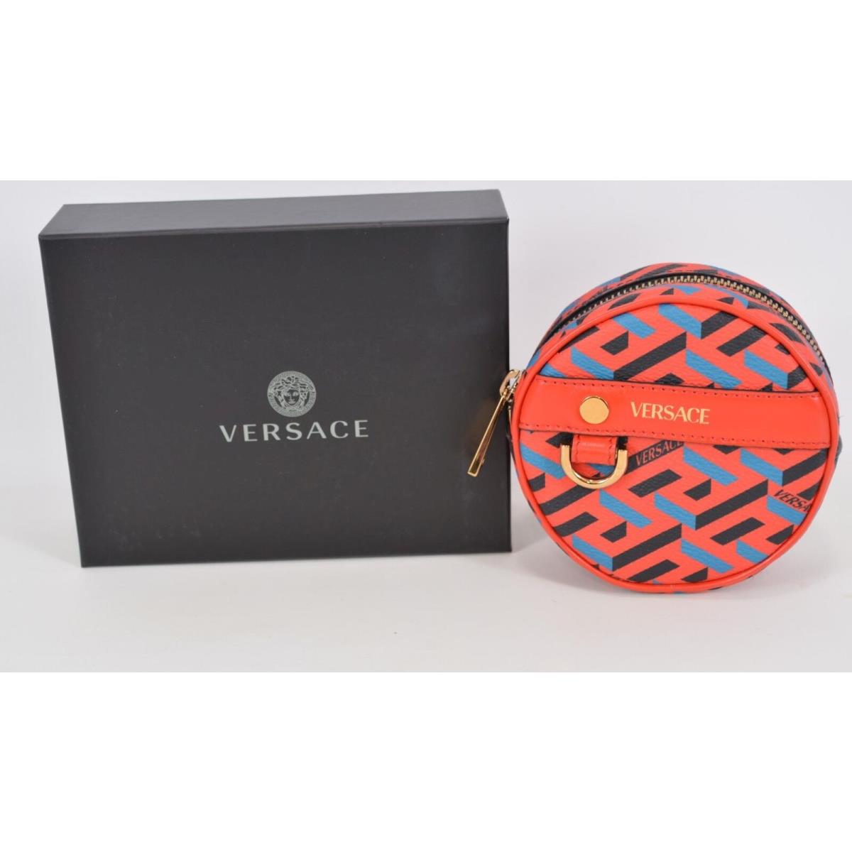 Versace La Greca Round Modular Pouch Mini Wallet Coin Purse