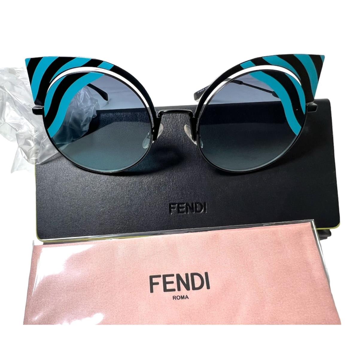 Fendi Womens Blue Retro Cat Eye Metal Frame Tinted Sunglasses with Case