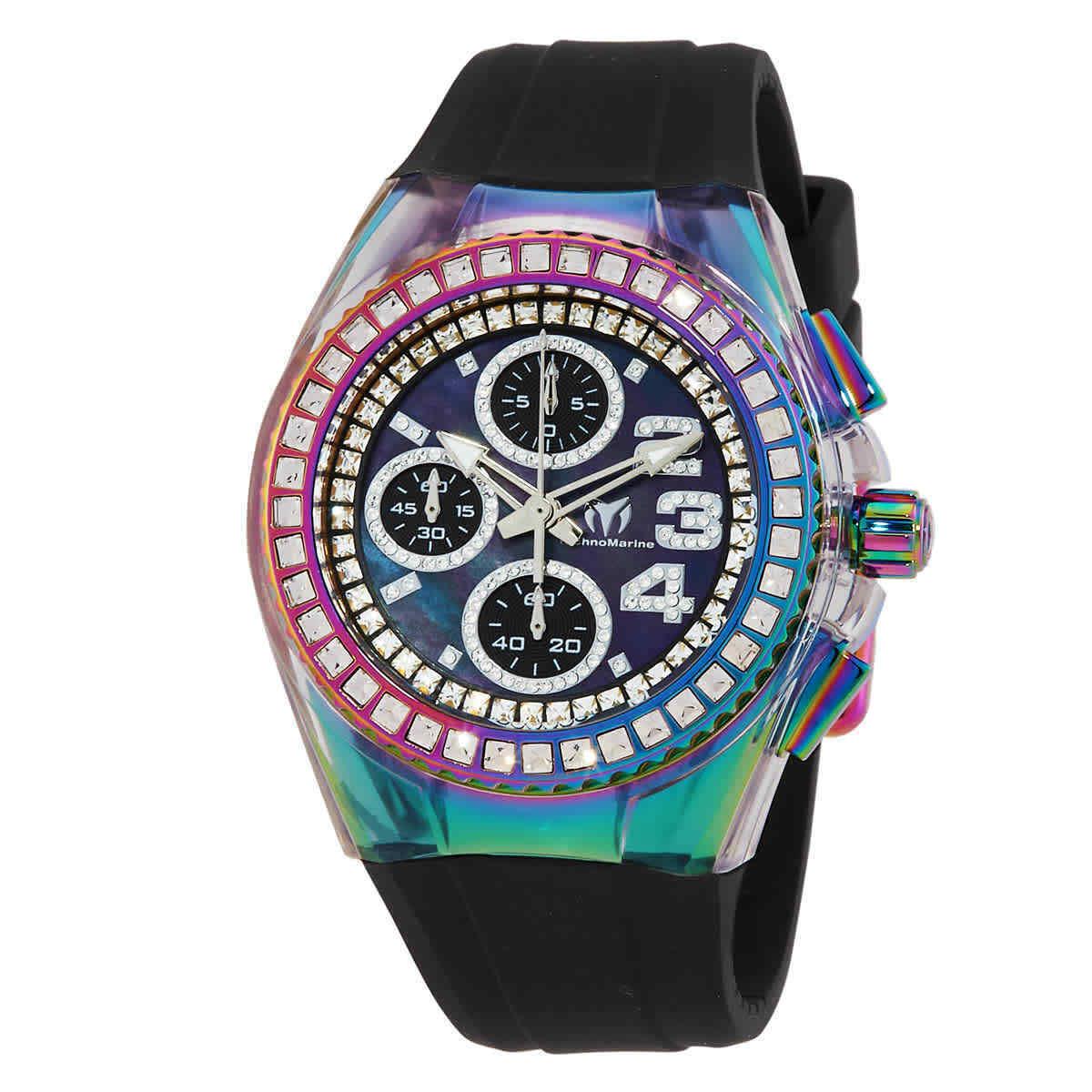 Technomarine Cruise Star Chronograph Quartz Crystal Ladies Watch TM-121065 - Dial: Black, Band: Black, Bezel: Iridescent