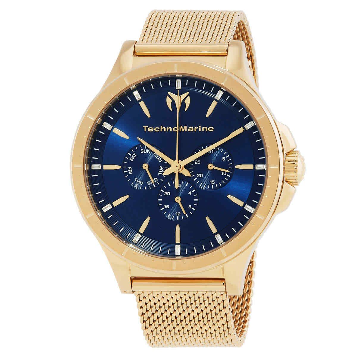 Technomarine Moonsun Quartz Blue Dial Men`s Watch TM-822023 - Dial: Blue, Band: Gold-tone, Bezel: Gold-tone