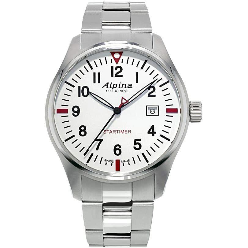 Alpina Startimer Pilot Stainless Quartz White Dial Men`s Watch