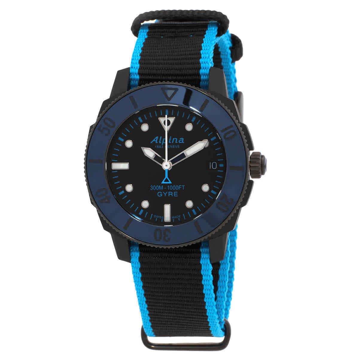 Alpina Seastrong Diver Comtesse Gyre Automatic Black Dial Unisex Watch - Dial: Blue, Band: Blue, Bezel: Black PVD