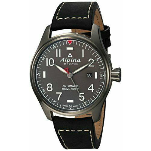 Alpina Men`s AL-525G4TS6 Startimer Pilot 44mm Grey Dial Leather Watch