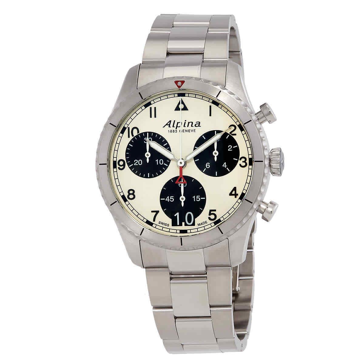 Alpina Startimer Chronograph Quartz White Dial Men`s Watch AL-372WB4S26B - Dial: White, Band: Silver-tone, Bezel: Silver-tone