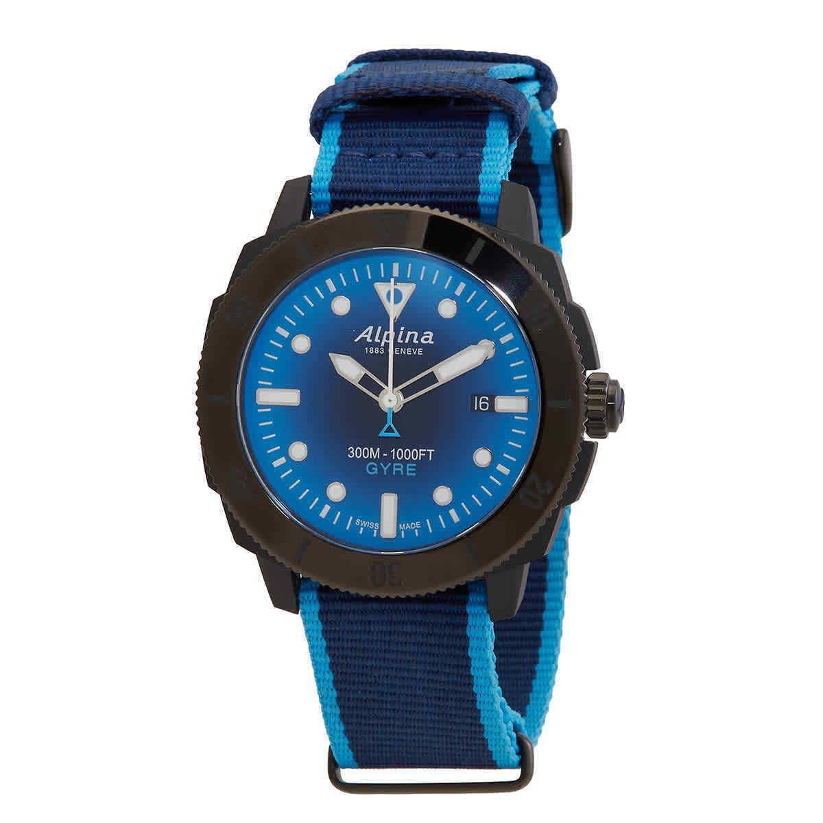 Alpina Alpinia Seastrong Diver Gyre Automatic Blue Dial Men`s Watch AL-525LNSB4VG6 - Dial: Blue, Band: Blue, Bezel: Black PVD