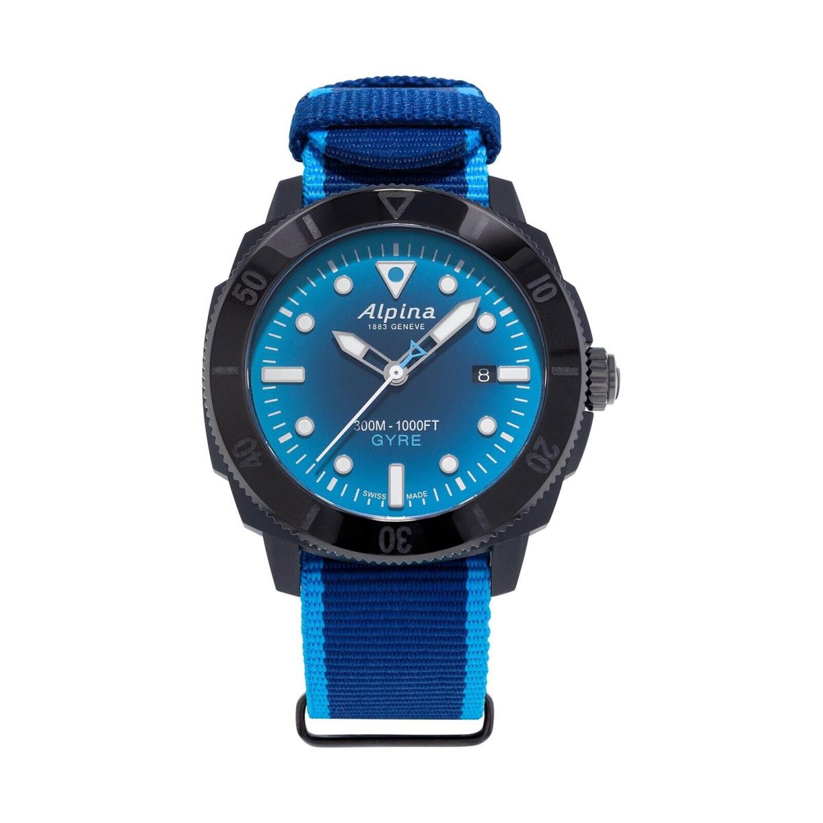 Alpina Seastrong Diver Gyre Auto Blue Dial Men`s Watch AL-525LNSB4VG - Dial: Blue, Band: Two-tone, Bezel: Black