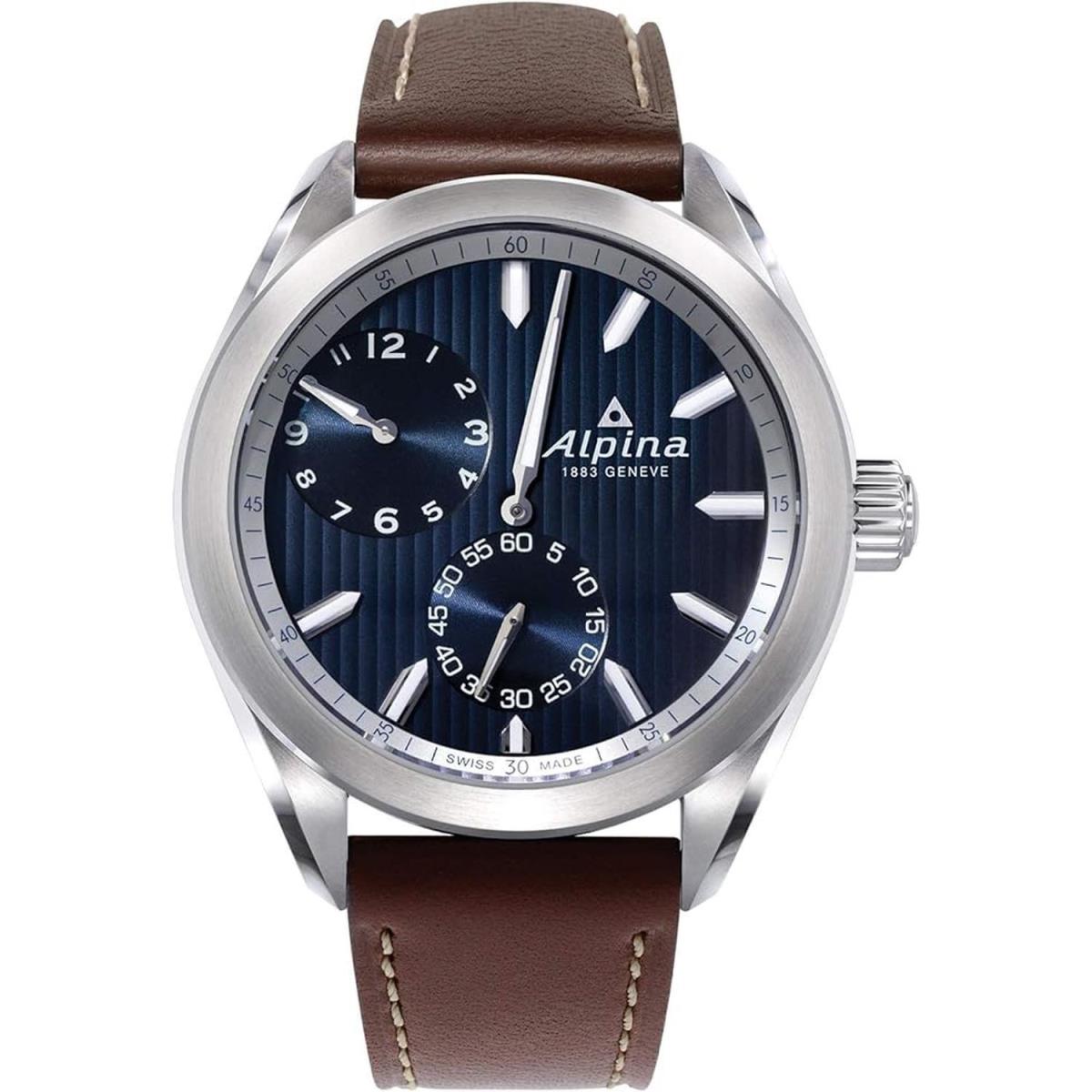 Alpina AL-650NNS5E6 Men`s Regulator Blue Dial Automatic Watch - Dial: Blue, Band: Brown