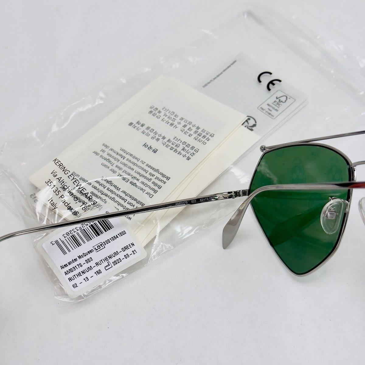 Alexander Mcqueen Silver Green Floating Skull Metal Sunglasses AM0317S 0317 003