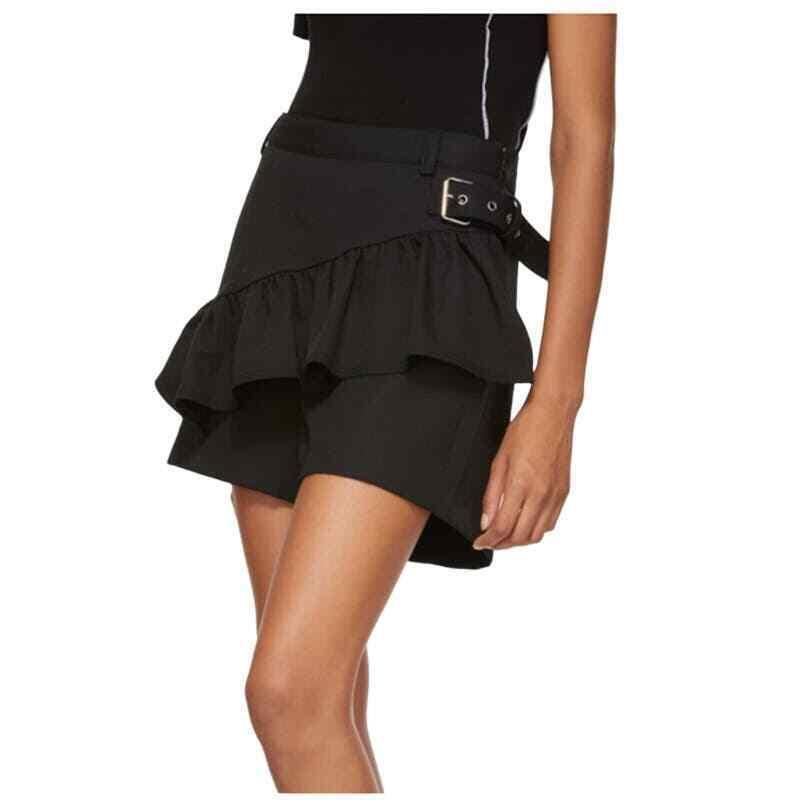 Phillip Lim 3.1 Ruffle Apron Shorts Women`s Size 0 Black Stretch Belted