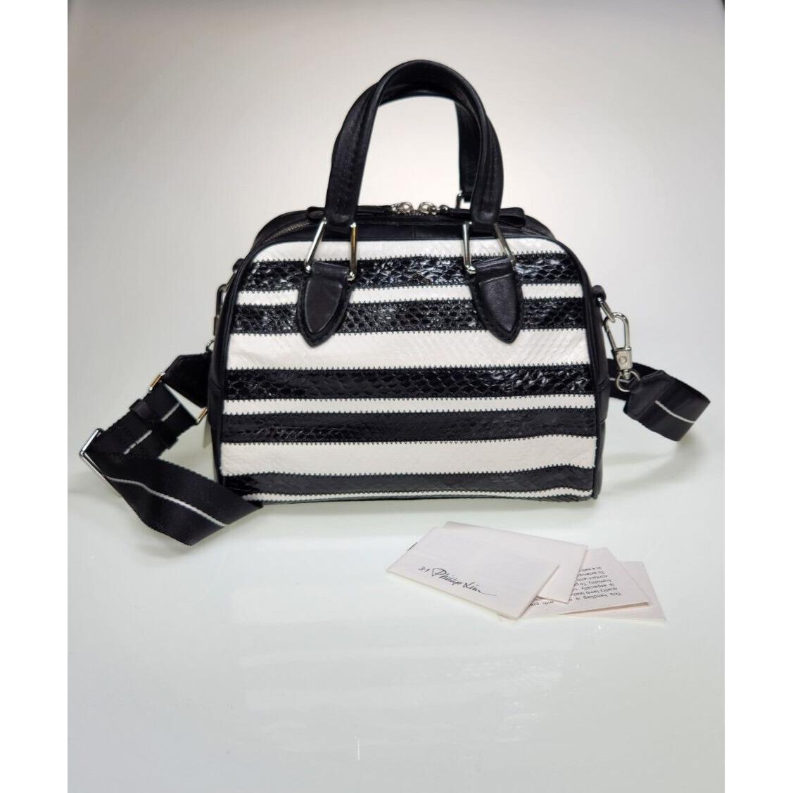 3.1 Phillip Lim Ray Small Flight Snake Black White Stripe Leather Shoulder Bag