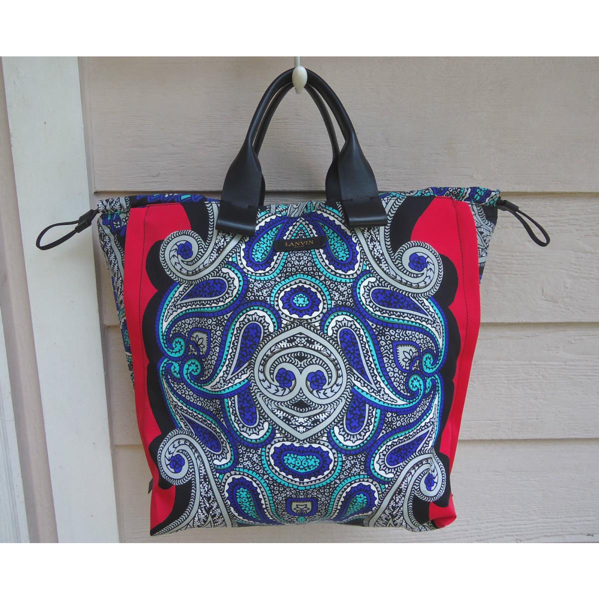 Lanvin Tote Padam Paisley Vertical Shopper Expandable Leather Blue Red